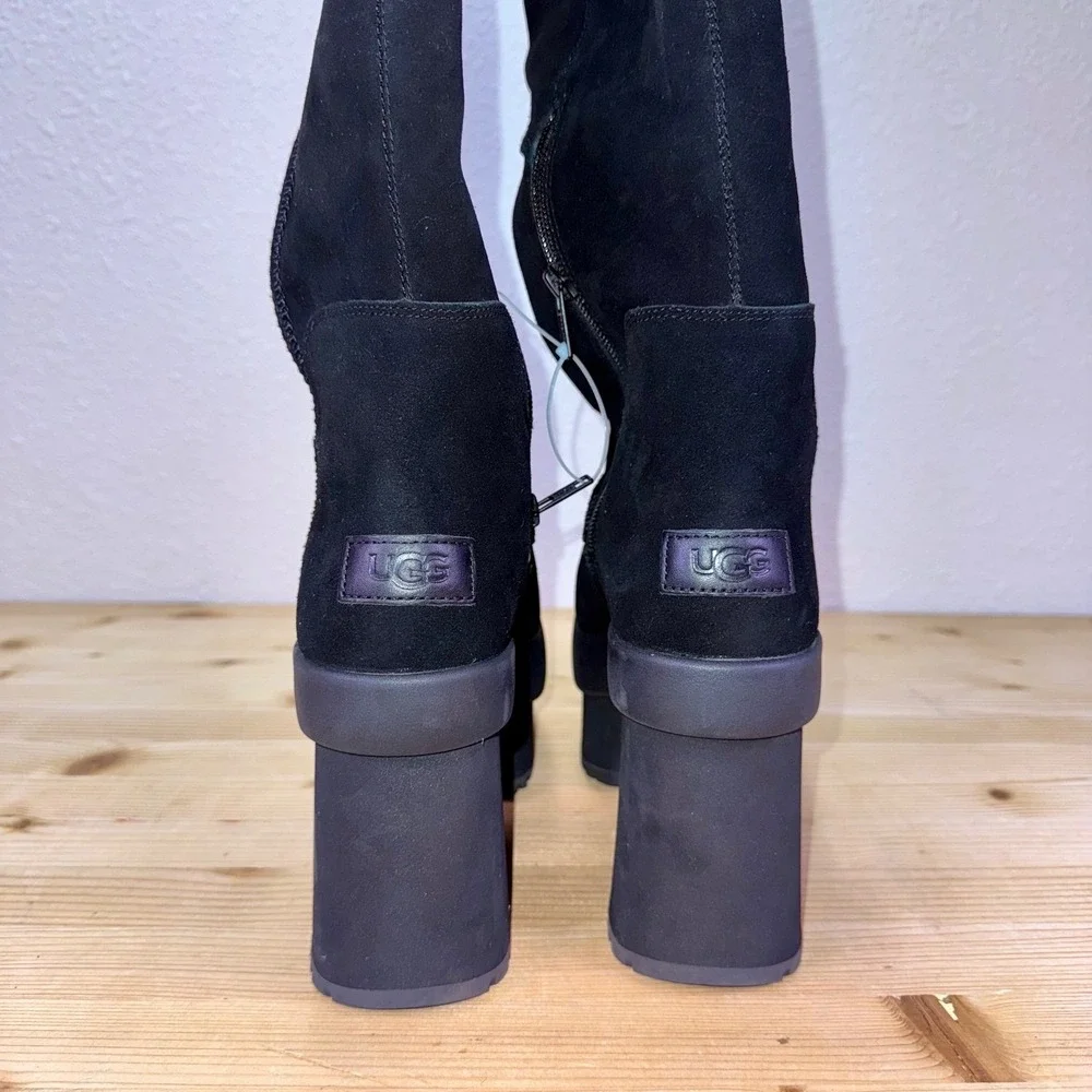 UGG New Heights‎ Platform Xtra Boots Black Suede Tall Knee High 1157911 Size 7